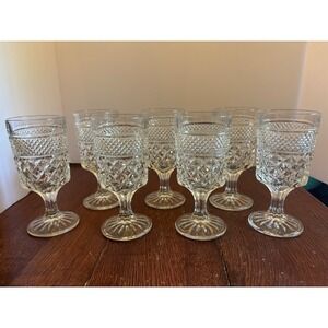 Anchor Hocking Wexford Water Goblets Set of 7 Vintage Clear Pressed Glass 6.75"